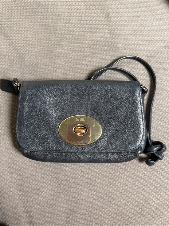 Coach Handbags - Coach Black Pebbled Leather Crossbody with Gold Turnlock Oval Plate